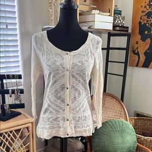 American Eagle Outfitters Cream Crochet Knit Button Up Cardigan Sweater